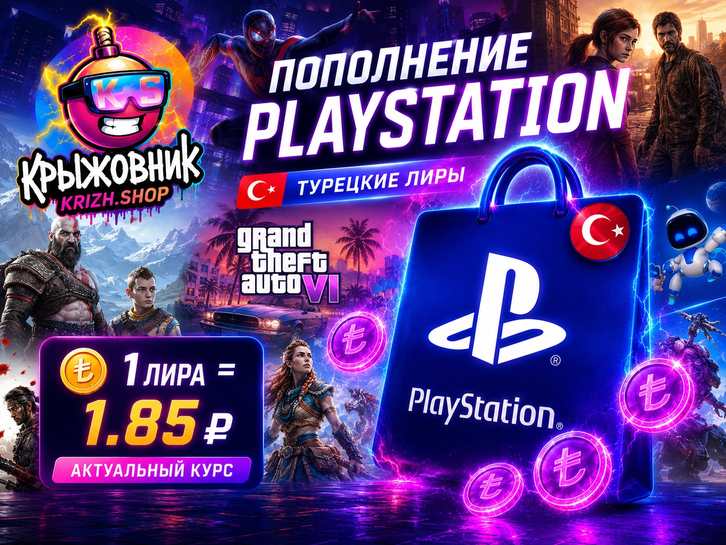 PlayStation (Турция) пополнение баланса - покупка игр